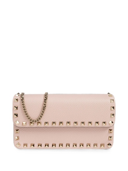 Portofel Valentino Garavani Rockstud roz din piele