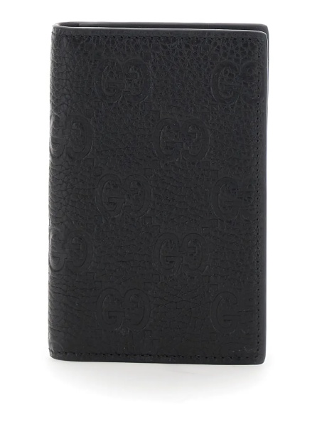 Portofele Bi-Fold Wallet with Vertical Design in Grained GG Leather Black Men