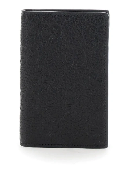 Portofele Bi-Fold Wallet with Vertical Design in Grained GG Leather Black Men