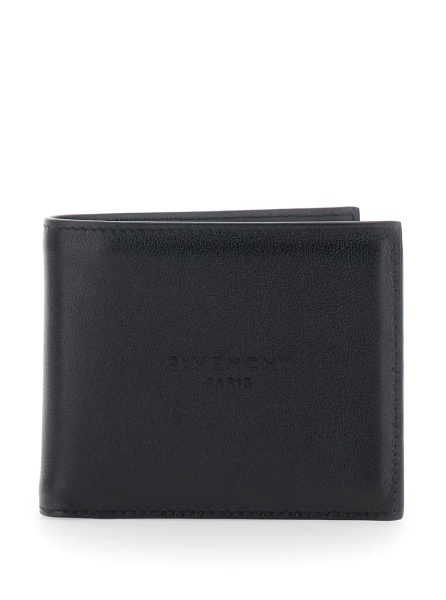 Portofele Black Bi-Fold Wallet with Logo Lettering Embossed on the Front in Pebbled Leather for Men