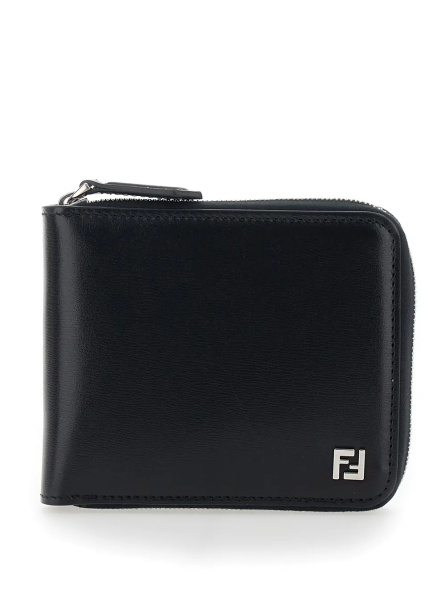 Portofele Black Card holder with Zip Closure and Front Logo in Leather for Men