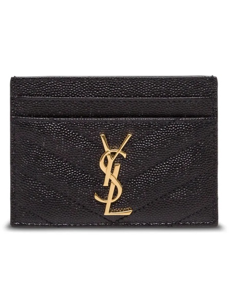 Portofele Black Quilted Leather Card Holder with Logo