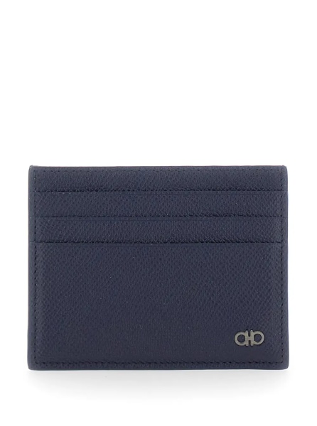 Portofele blue Card holder with Micro Gancini on the Front and logo lettering on the Back in Grained Leather for Men