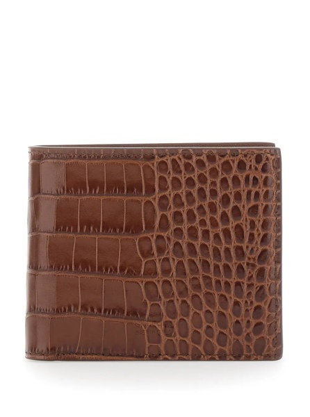 Portofele Brown Crocodile-Embossed Leather Bi-Fold Wallet for Men