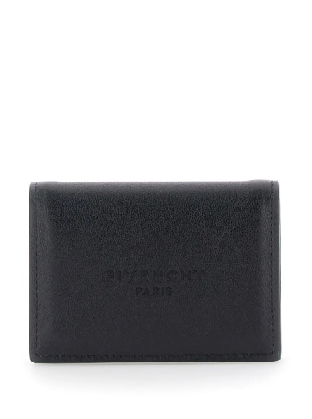 Portofele Cardholder 'Antigona' with Logo Lettering Embossed on the Front in Black Leather for Men