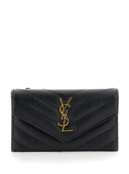 Portofele 'Cassandre' Black Zip Card Case with Flap in Embossed Leather Woman
