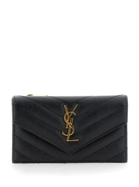Portofele 'Cassandre' Black Zip Card Case with Flap in Embossed Leather Woman