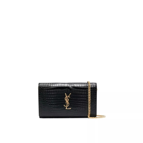 Portofele Saint Laurent Cassandre Croc Embossed Leather Chain Wallet