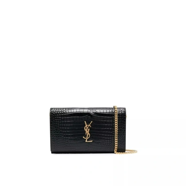 Portofele Saint Laurent Cassandre Croc Embossed Leather Chain Wallet