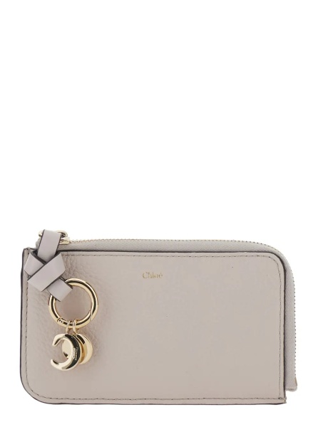 Portofele Wallet with Logo Charm on the Front and Top Zip Closure in Grey Hammered Leather for Women