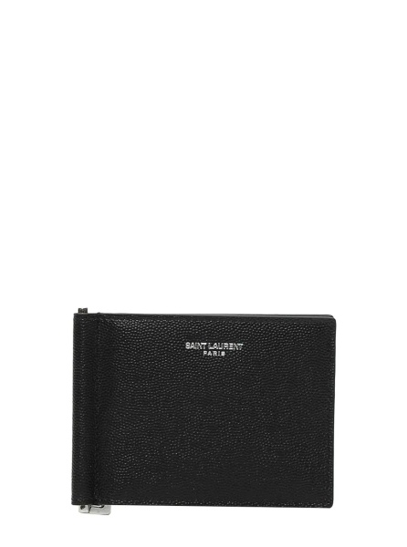 Portofele Wallet with Logo on the Front in Black Leather for Men