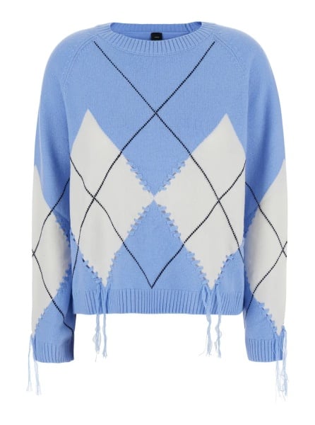 Pulover 'Berna' Light blue sweater with argyle motif and perforated details in wool and cashmere for women