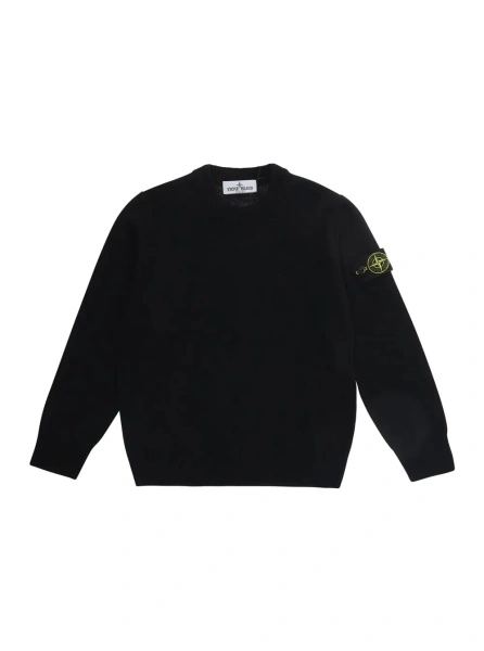 Pulover Black Crew neck sweater with logo patch on the sleeve in wool Boy
