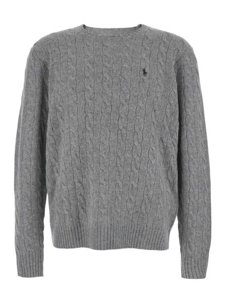 Pulover Crewneck Sweater with Pony Embroidery on the Front and Knit in Wool and Cashmere Gray Men