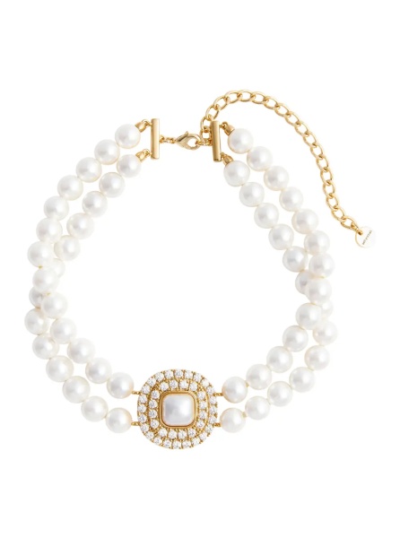 Pulover Gold-colored Choker Necklace with Pearls and Lobster Clasp in Metal for Women