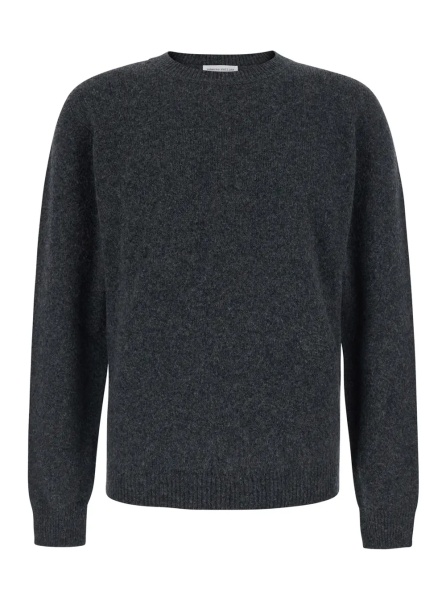Pulover Gray Crew Neck Sweater with Ribbed Details in Blend Wool for Men