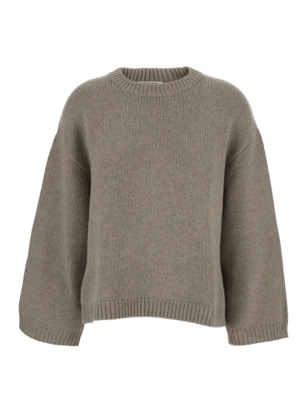 Pulover Grey Crewneck sweater with ribbed knit in cotton blend woman