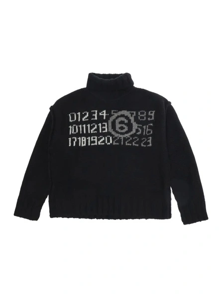 Pulover M61048MM08VMM6K62UM6900 is a sweater with a crew neck and long sleeves in black wool and nylon for boy