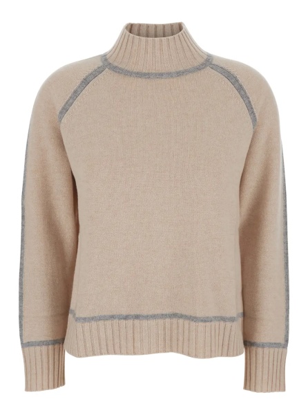 Pulover 'Pescara' Beige Sweater with High Neck and Contrasting Details in Wool and Cashmere Woman