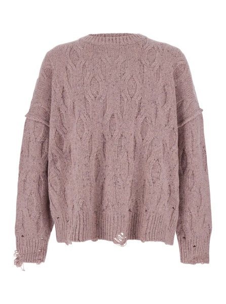 Pulover Pink Crewneck sweater with distressed effect and logo patch on the back in Tech Fabric men