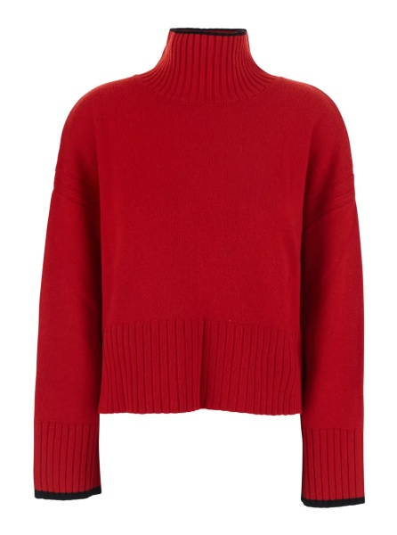 Pulover Red Sweater with High Neck and Logo Patch on the Back in Wool and Cashmere for Women