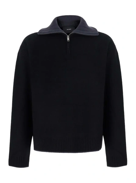 Pulover Trace Half Zip Sweater with high collar and long sleeves in black Tech Fabric unisex