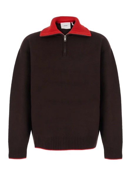 Pulover Trace Half Zip Sweater with zip collar and logo patch in brown men