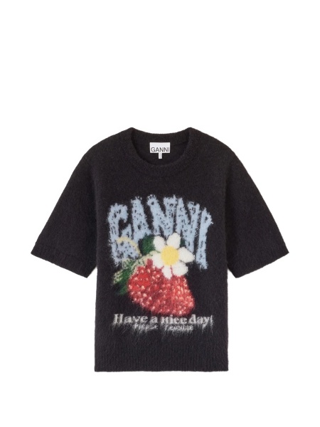 Pulover tricotat Ganni negru