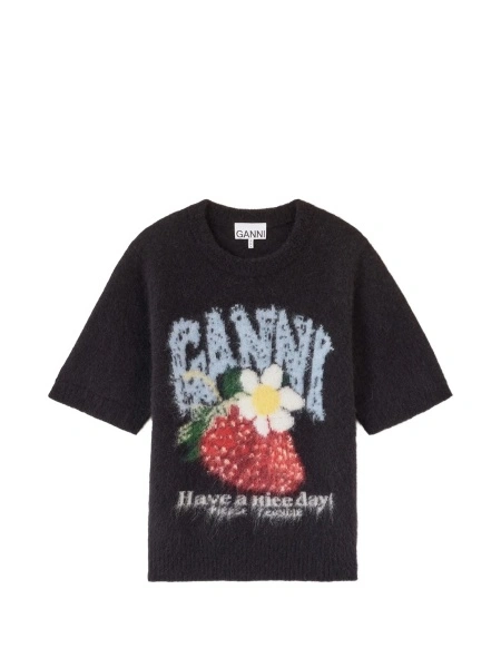 Pulover tricotat Ganni negru