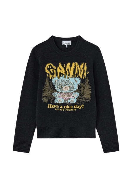 Pulover tricotat Ganni negru