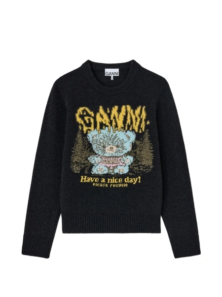 Pulover tricotat Ganni negru