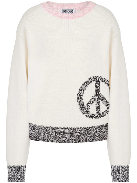 Pulover tricotat MOSCHINO JEANS alb
