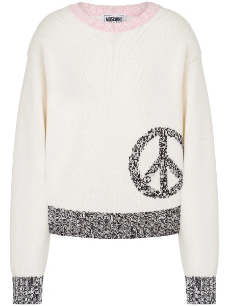 Pulover tricotat MOSCHINO JEANS alb