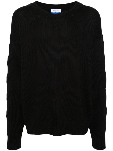 Pulover tricotat Off-White negru din bumbac si elastan