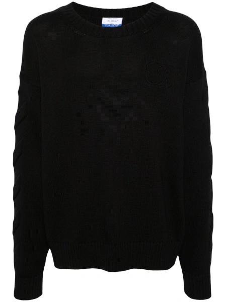 Pulover tricotat Off-White negru din bumbac si elastan