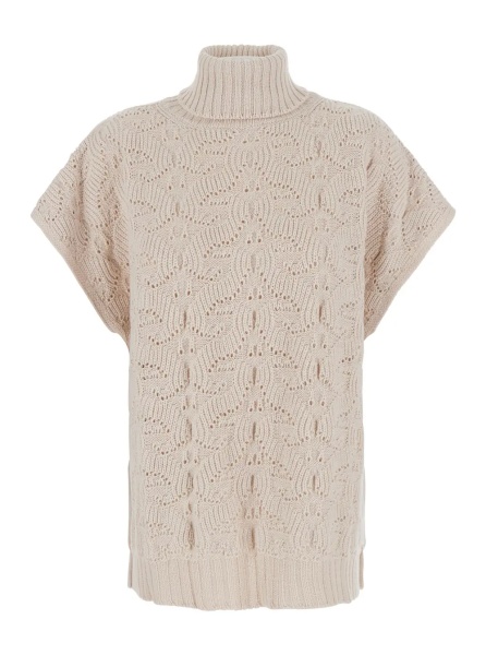 Pulover White High-neck sweater with wide short sleeves in Blend wool women