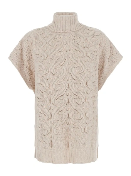 Pulover White High-neck sweater with wide short sleeves in Blend wool women