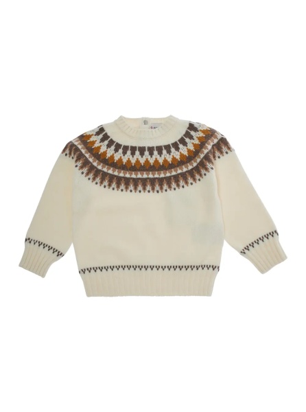 Pulover White Sweater with round neck and embroidered motif in wool and cashmere Girl