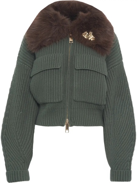 Pulovere Knit jacket with faux fur collar