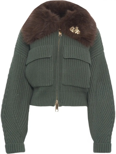 Pulovere Knit jacket with faux fur collar