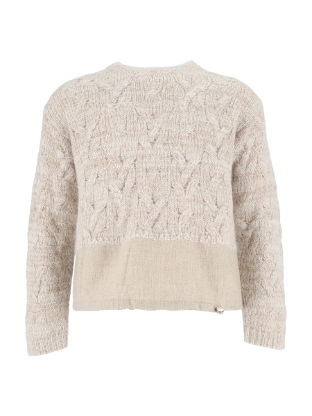 Pulovere SEQUIN BRAID STITCH CREW NECK SWEATER, FLANNEL BOTTOM BAND