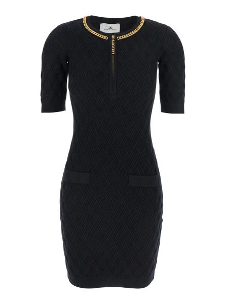 Rochii Black Crewneck Dress with Chain Detail on the Collar in Wool Woman