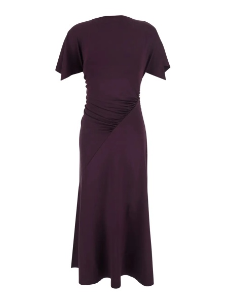 Rochii Bordeaux Long Dress with Cap Sleeves and Elastic Waist in Tech Fabric Stretch for Women