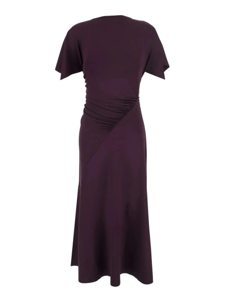 Rochii Bordeaux Long Dress with Cap Sleeves and Elastic Waist in Tech Fabric Stretch for Women