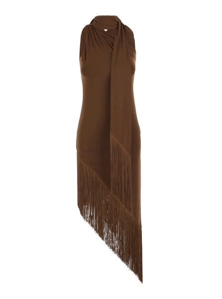 Rochii brown Dress with frayed edges design in fabric for women