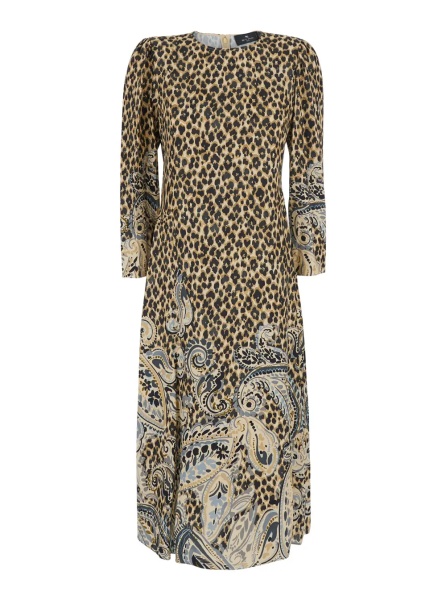 Rochii Brown Round Neck Dress with floral animalier print in Tech Fabric women