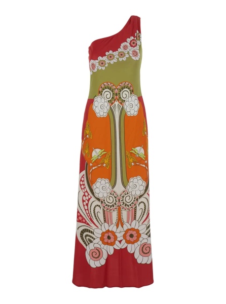 Rochii 'Clingy Roy' Multicolor One-Shoulder Long Dress with All-Over Print in Silk for Women