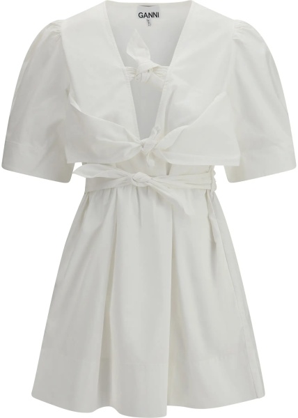 Rochii Cotton mini Dress with a deep V-neckline and three front tie bands