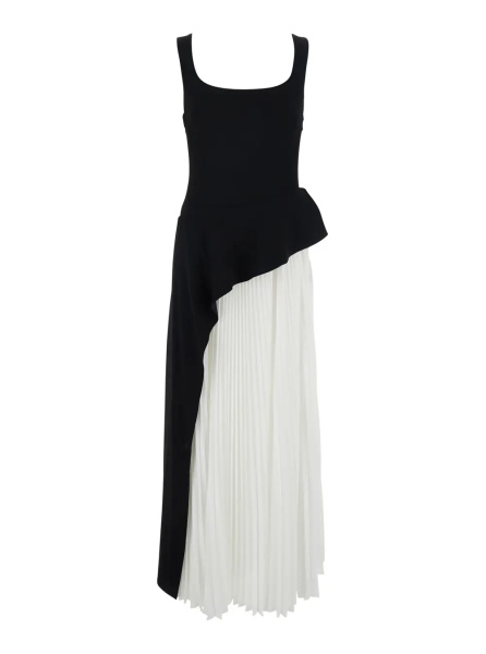 Rochii Dress 'Zayla' with Square Neckline and Pleated Skirt in Black and White Tech Fabric for Women