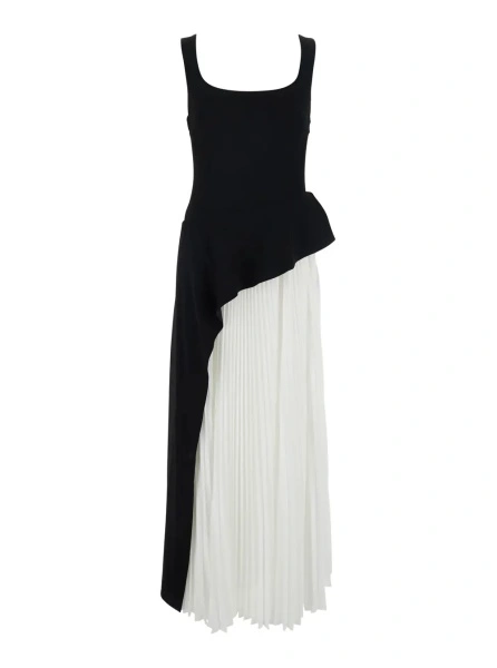 Rochii Dress 'Zayla' with Square Neckline and Pleated Skirt in Black and White Tech Fabric for Women